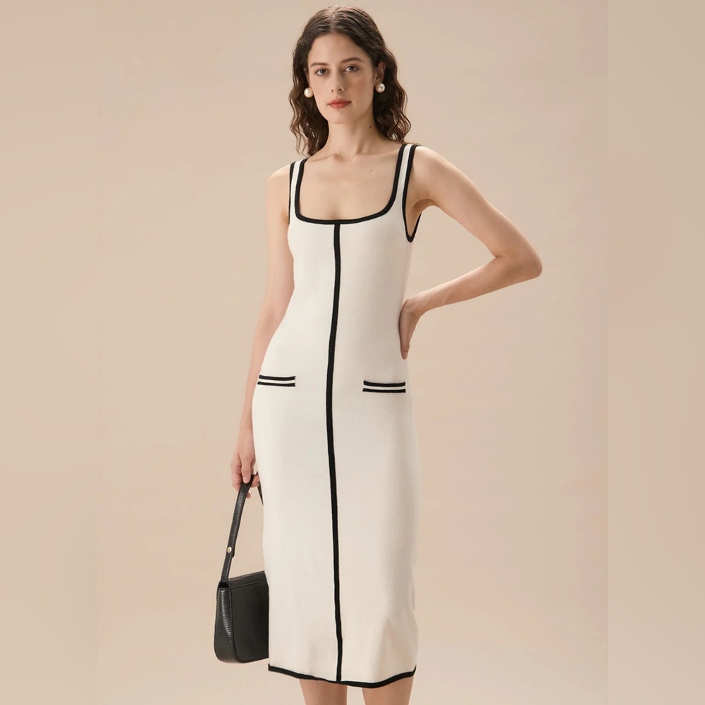 White Contrasting Bodycon Sweater Dress